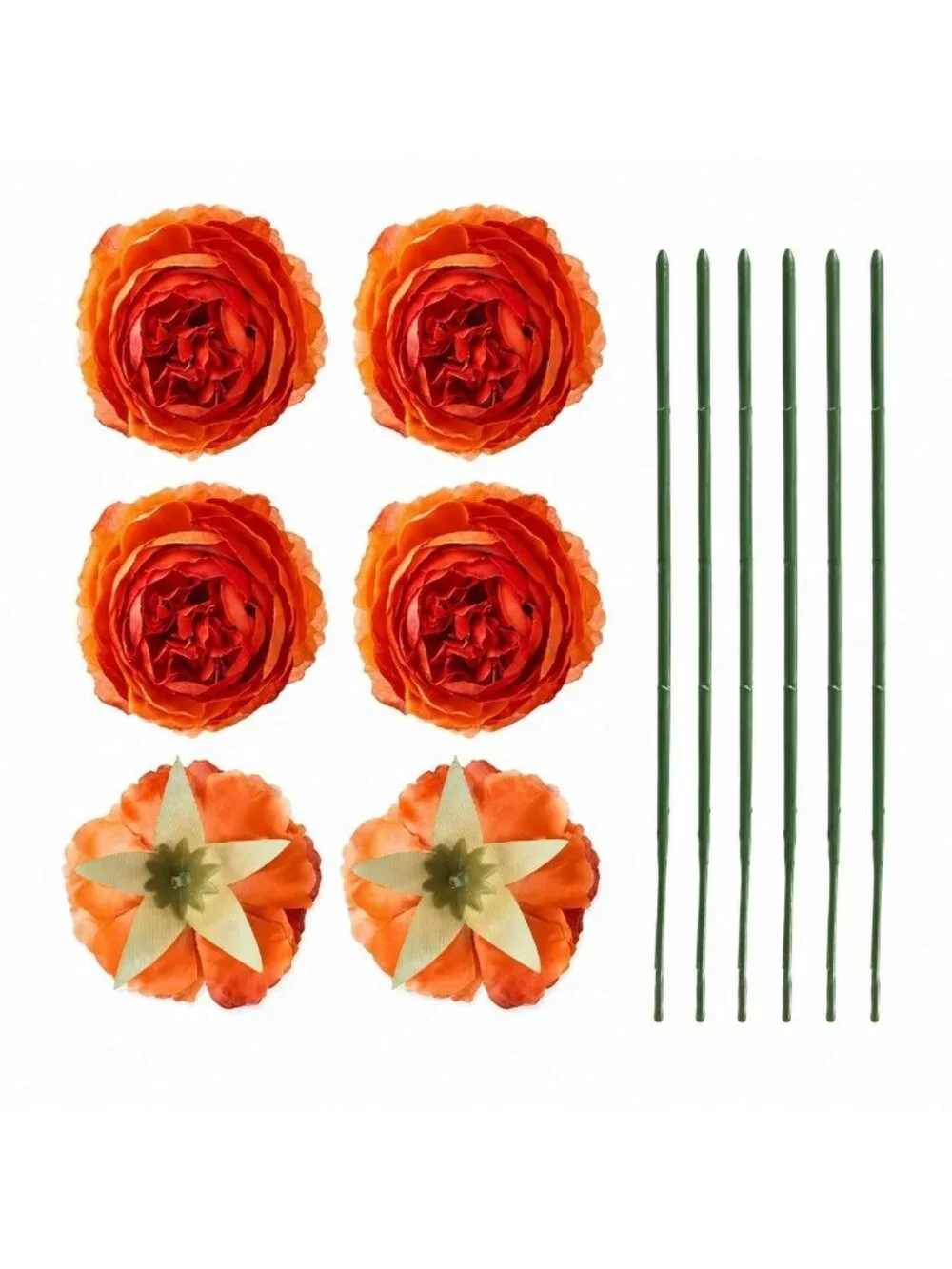 Orange Artificial Peony Ranunculus Flower Heads Set of 6, 3 Inch Faux Silk Bloom
